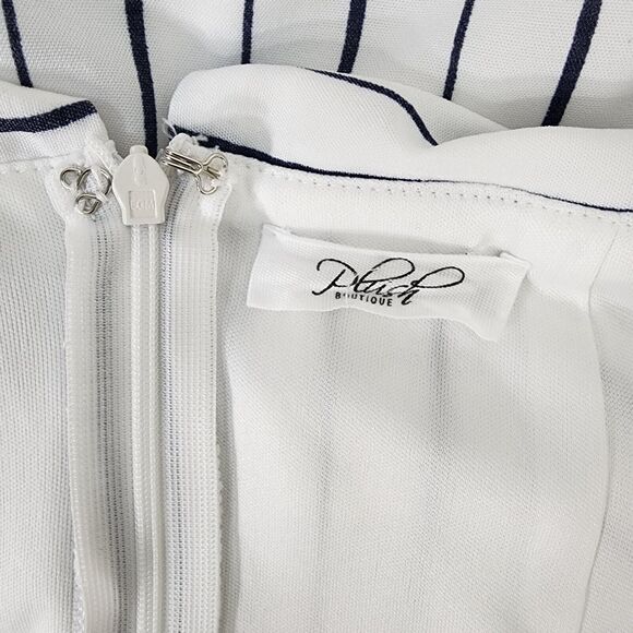 Plush Boutique Jumpsuit Med White Blue Striped Off Shoulder Spaghetti Strap Wide - Picture 9 of 10